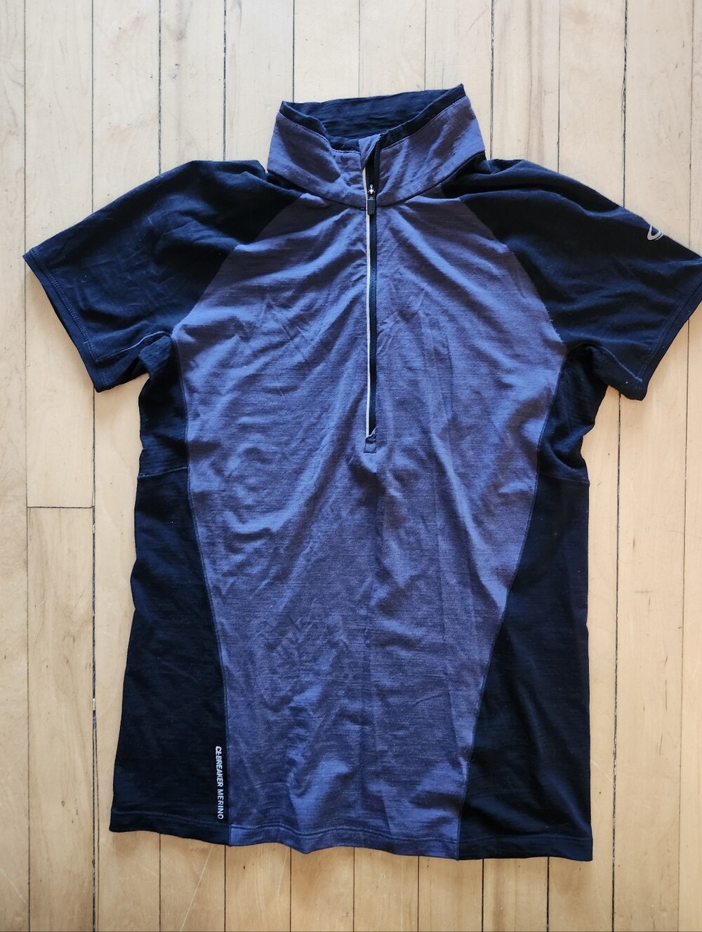 Icebreaker GT Merino Cool-Lite, Size M Black Blue 1/4 Zip Wool Performance Shirt